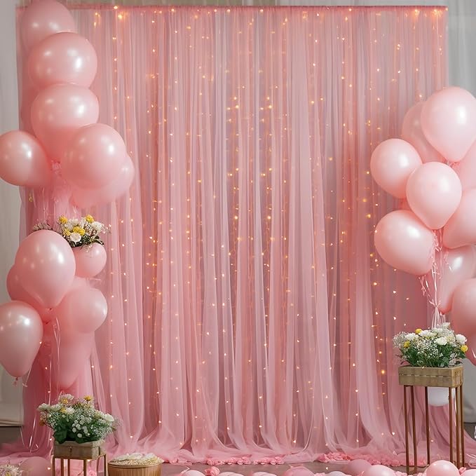10x8ft Dusty Rose Tulle Backdrop Curtain - Image 7