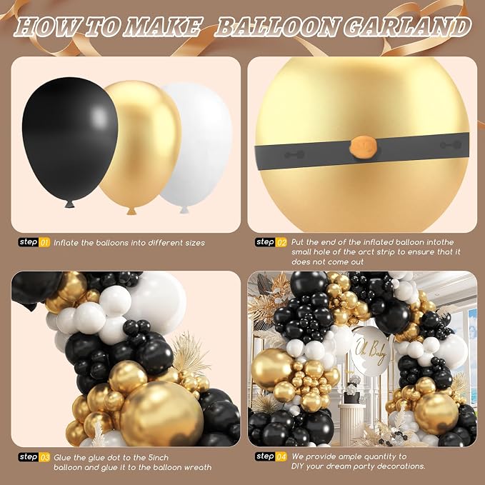 412Pcs Black and Gold Balloons, 18 12 10 5 Inch Different Size Black White - Image 3
