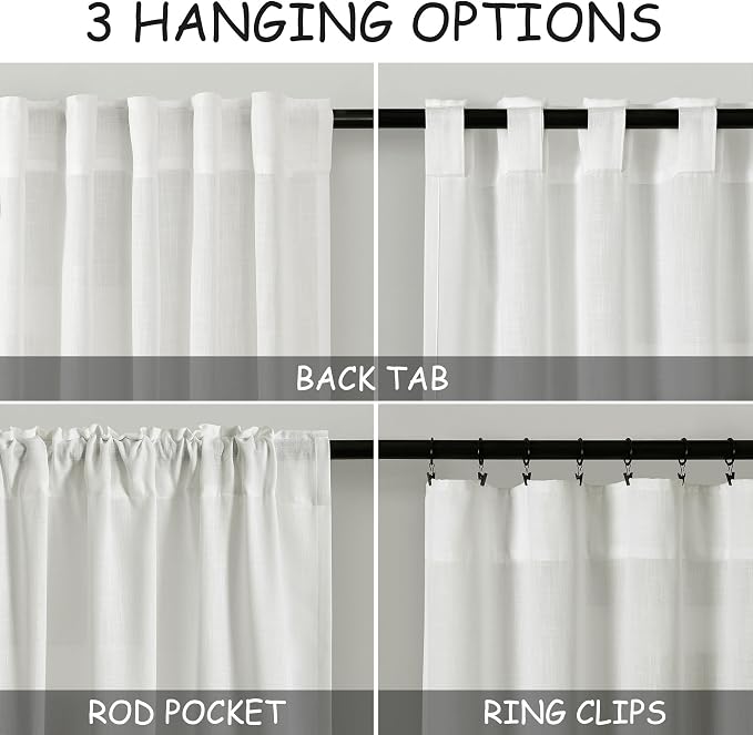 Ivory Kitchen Cafe Curtains 45 Inch Length 2 Panel Set Back Tab Rod Pocket Semi - Image 3