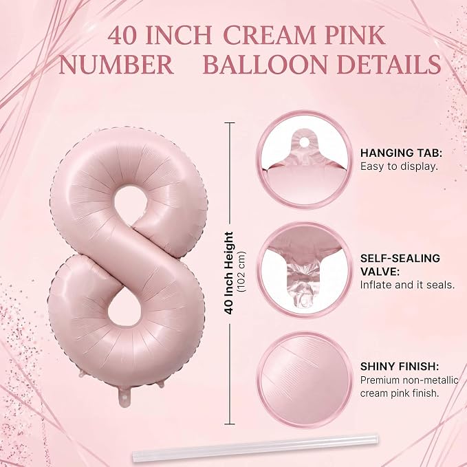 Baby Pink Number 18 Balloon 40 Inch, Matte Blush Foil Numeral Party Supplies | - Image 4