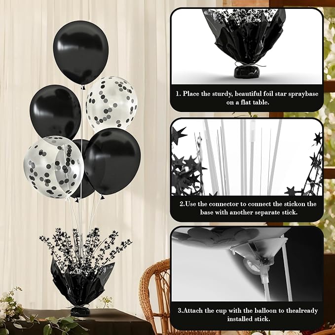 2 Set Black Table Balloons Foil Spray Centerpiece - Image 6