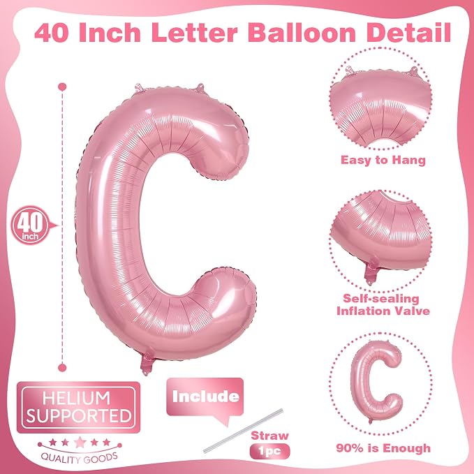 40 Inch Pink Letter Balloon C, Giant Alphabet A - Image 2