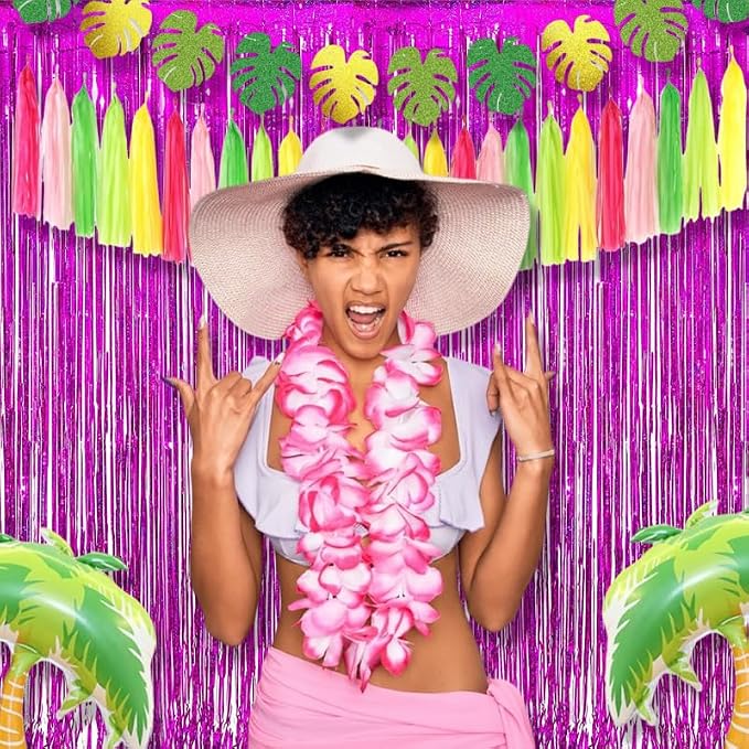 BRAVESHINE Hot Pink Foil Fringe Curtains，Metallic Party Streamers Backdrop | 2 - Image 5