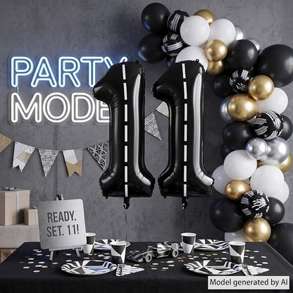 Black and White Stripes Number 11 Balloon 40 Inch, Road Style Digit Decor | - Image 3
