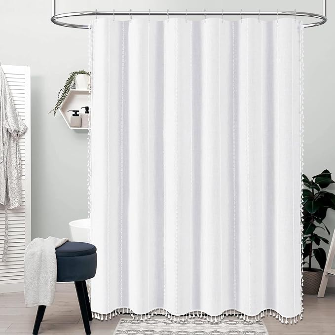 54 x 72 Boho Famrhouse Linen Heavy Duty Cloth Shower Curtain, 330GSM Linen Blend - Image 6
