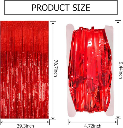2 Pack Red Streamers Party Backdrop Christmas Decorations Foil Fringe Backdrop - Image 7