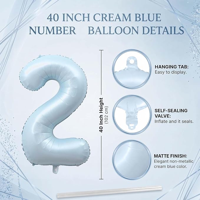 Baby Blue Number 12 Balloon 40 Inch, Foil Sky Pastel Numeral Party Supplies | - Image 4