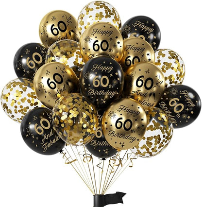 Black Gold 60th Birthday Balloons Pack of 15 Men Women Happy 60th Birthday by Hongplus