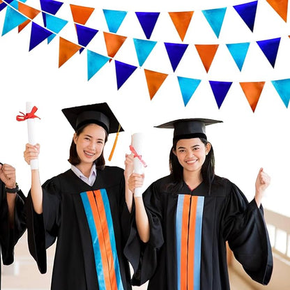 Orange Blue Party Decorations Metallic Fabric Triangle Pennant Flag Bunting - Image 5