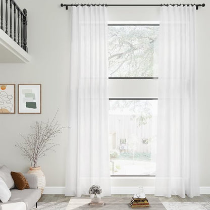 Extra Long White Linen Curtains 102 Inches Long 2 Panels Set - Image 7