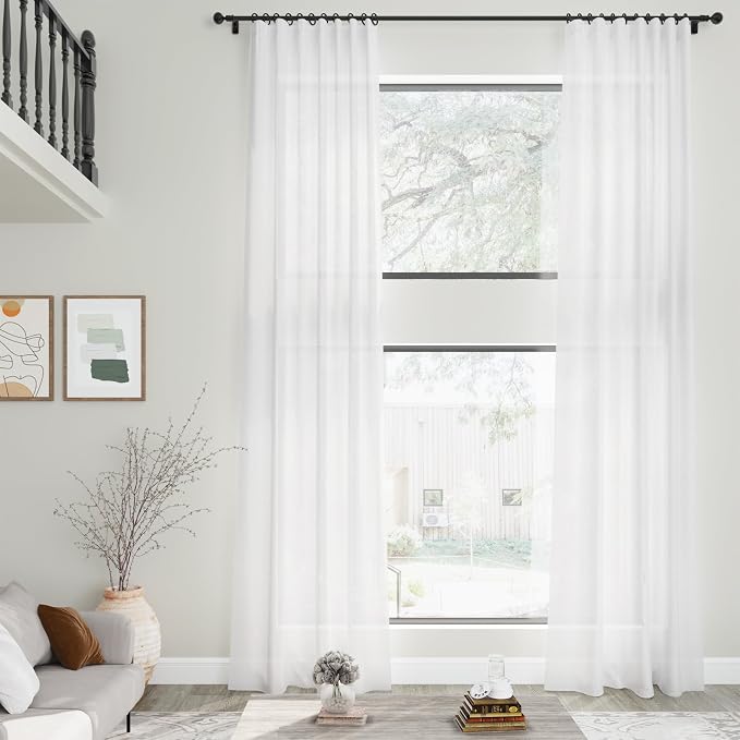 Linen White Curtains for Living Room Extra Long Back Tab Light Filtering Semi - Image 2