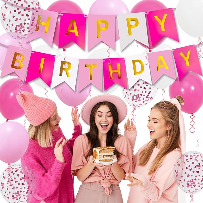 Pink Birthday Decorations, Happy Birthday Banner - Image 6
