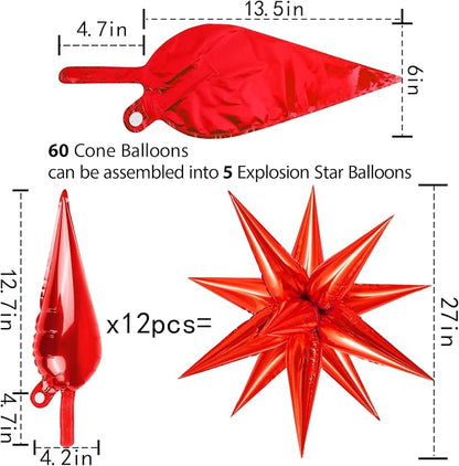 60 Pcs Star Balloons Explosion 12 Point Foil Cone Balloons Magic Balloon Large - Image 5