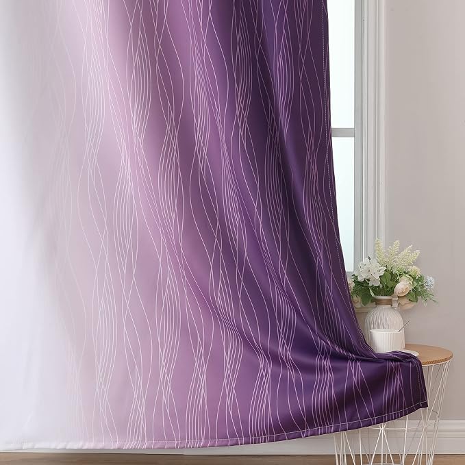 Purple and Greyish White Blackout Curtains & Drapes - Image 6