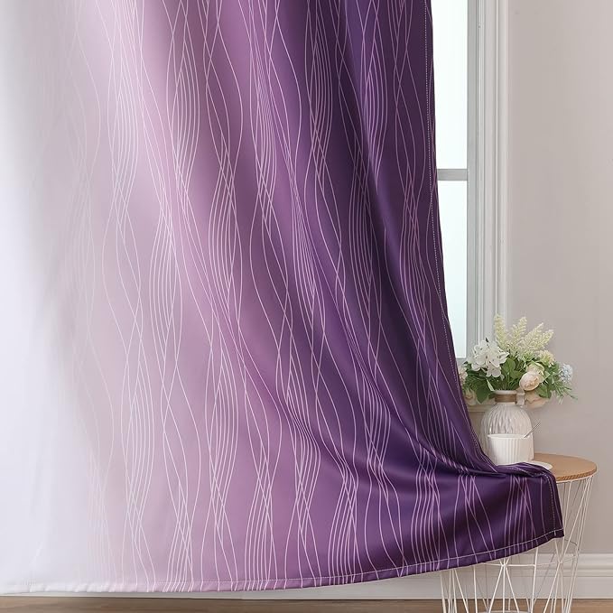 Purple and Greyish White Blackout Curtains 63 Inch Length 2 Panels Set - Image 6