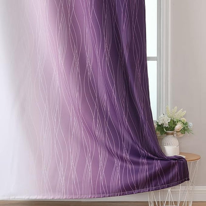 Purple and Greyish White Blackout Curtains 63 Inch Length 2 Panels Set - Image 6
