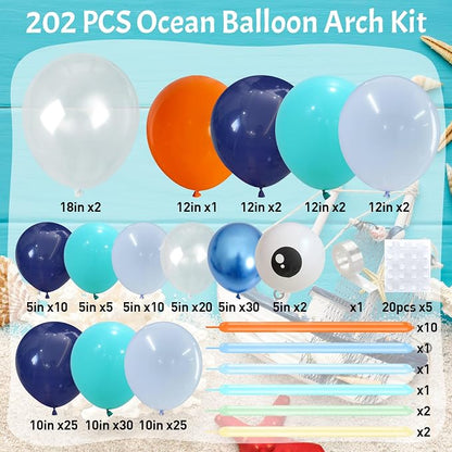 202 PCS Under the Sea Party Decorations Balloons Arch, Teal Blue Balloon Arch - Image 2