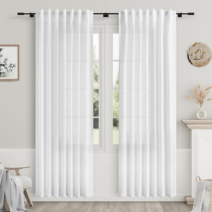 White Semi Sheer Linen Curtains 88 Inch Length by Nanspring