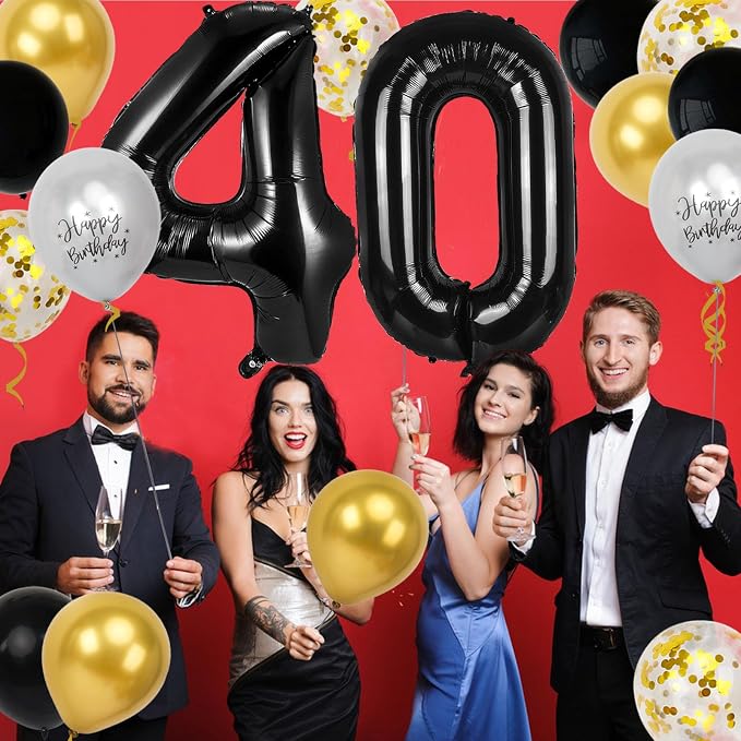 40th Birthday Decorations for Men Women, 40 inch 40 Balloon Numbers - Image 4