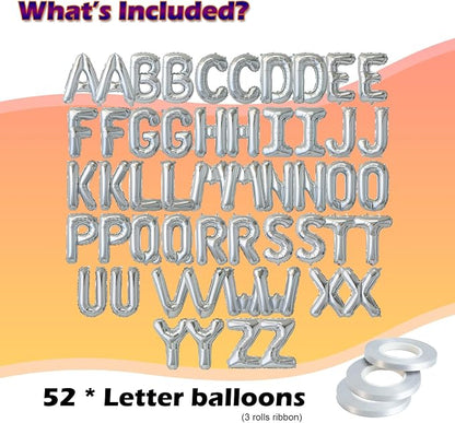 52 Pcs 16 Inch Silver Letter Foil Balloons, 2 Sets of A-Z, Mylar Metallic - Image 2