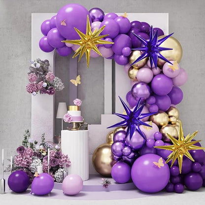 TONIFUL 8 Pcs Explosion Star Balloons Purple Gold Foil Balloon Party Decor | 22 - Image 4