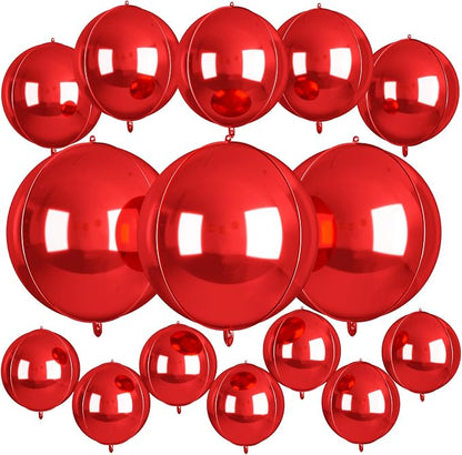 15 Pcs Red Round Foil Balloons, 22/15/10 Inch 4D Ball Balloons Red Ball Balloon by Sowide