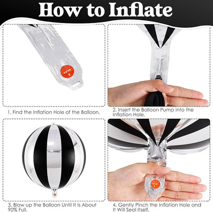 Black and Silver Striped Balloons, 22 Inch Metallic Round Foil Balloons - Image 7