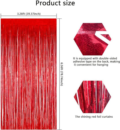 Red Foil Fringe Curtains Tinsel Backdrop - Image 6