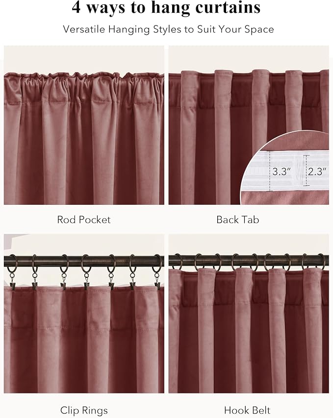Mauve Velvet Curtains for Home Theater Room Nursery, 300GSM Heavy Soft Velvet - Image 2