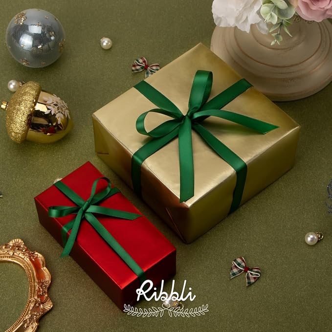 Ribbli Forest Green Satin Ribbon, Double Faced Satin 1/4 inch x Continuous 50 - Image 3