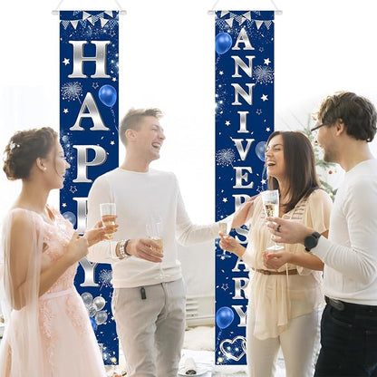 Avezano Happy Anniversary Door Banner Navy Blue and Silver Anniversary - Image 4