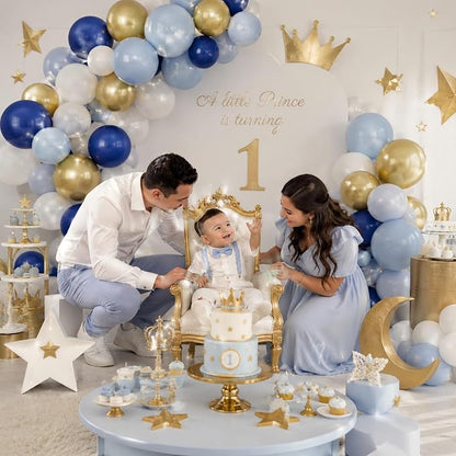 Retro Navy Blue Gold and White Balloons, 12inch Pastel Dark Light Blue White - Image 7