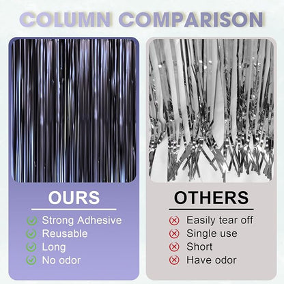 Voircoloria Dark Blue Foil Fringe Backdrop Curtains, 3 Pack | Tinsel Streamers - Image 4