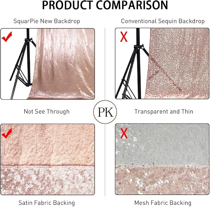 SquarePie 6x8ft Rose Gold Sequin Backdrop, High Density Non-Transparent Glitter - Image 6