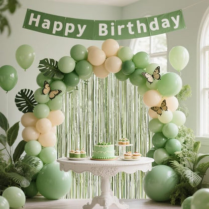 4 Packs Sage Green Foil Fringe Curtain, Light Green Glitter Metallic Tinsel - Image 7