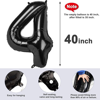 4 Balloon Numbers Birthday Decorations, 40In Black Balloons - Image 5