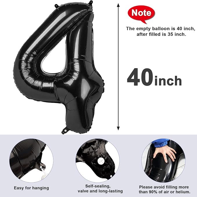4 Balloon Numbers Party Decorations, 40In Black Balloons - Image 5
