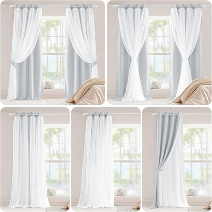 PONY DANCE Greyish White Bedroom Blackout Curtains - Image 7