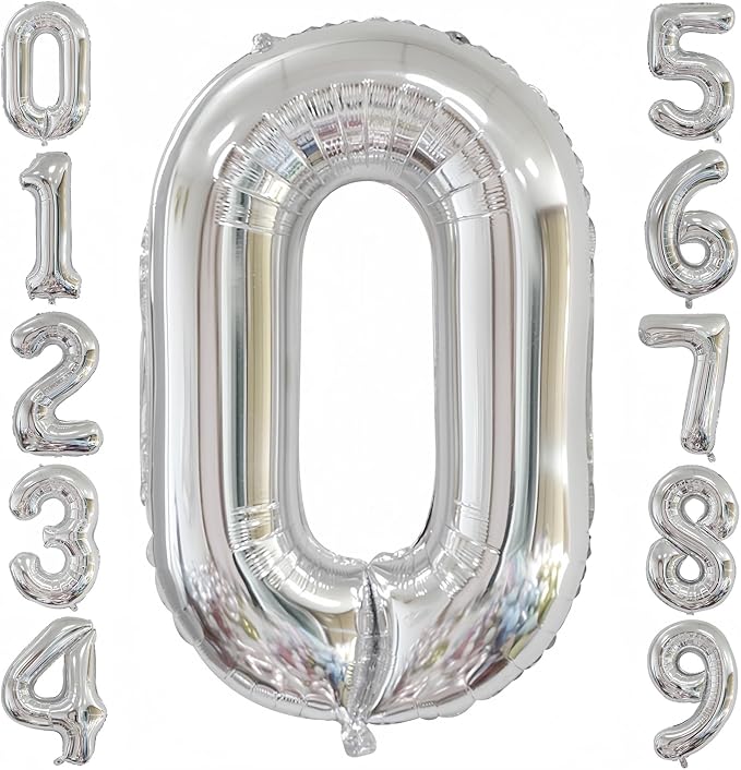 Silver 0 Balloon, 40 Inch Number 0 Balloon, Birthday Balloon Decorations by BBPOOL