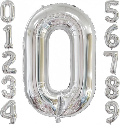 Silver 0 Balloon, 40 Inch Number 0 Balloon, Birthday Balloon Decorations by BBPOOL
