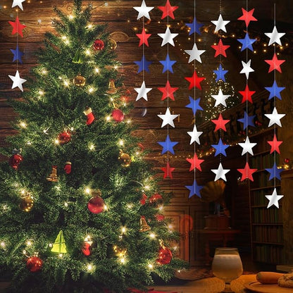 Red White and Blue Star Garland Banner, 66 Feet Patriotic Star Hanging Streamer - Image 7
