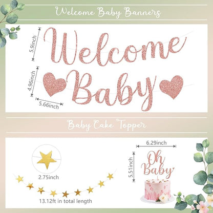 Amandir Sage Green and Pink Baby Shower Decorations Welcome Baby Banner | Pink - Image 3