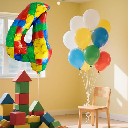 32 Inch Stackable Block Number Balloon – Colorful Brick Building Themed Big - Image 5