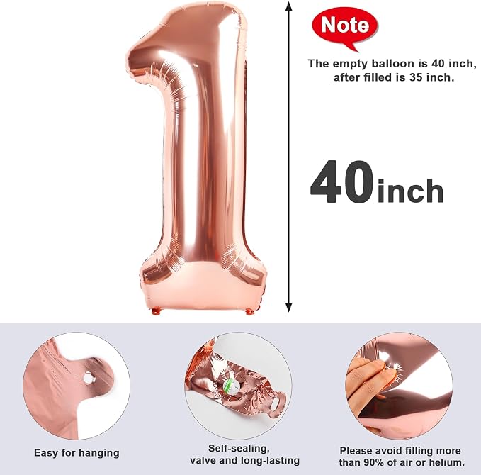 Number 0 Balloon Birthday Decorations, 40In Rose Gold Balloons - Image 6