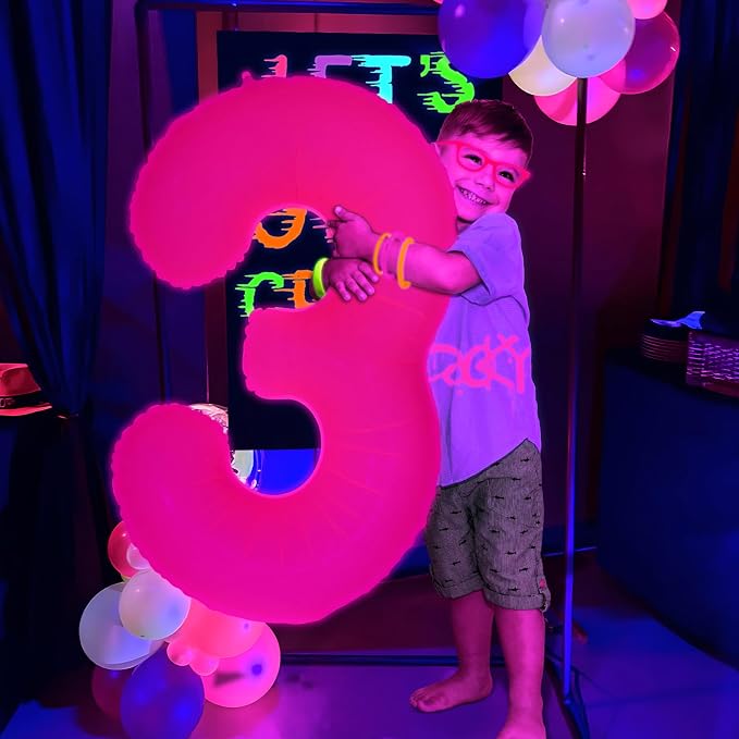 Mega-L Glow in The Dark Party Supplies, 40 Inch Fuchsia Number 6 Balloon | Glow - Image 6