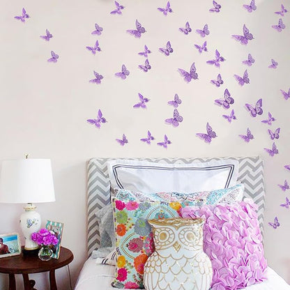SAOROPEB 3D Butterfly Wall Decor 48 Pcs Purple Butterfly Decorations | 4 Styles - Image 4