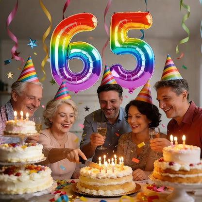 40 Inch Number 65 Balloons for 65th Birthday Party Decorations, 0-100 Rainbow - Image 2