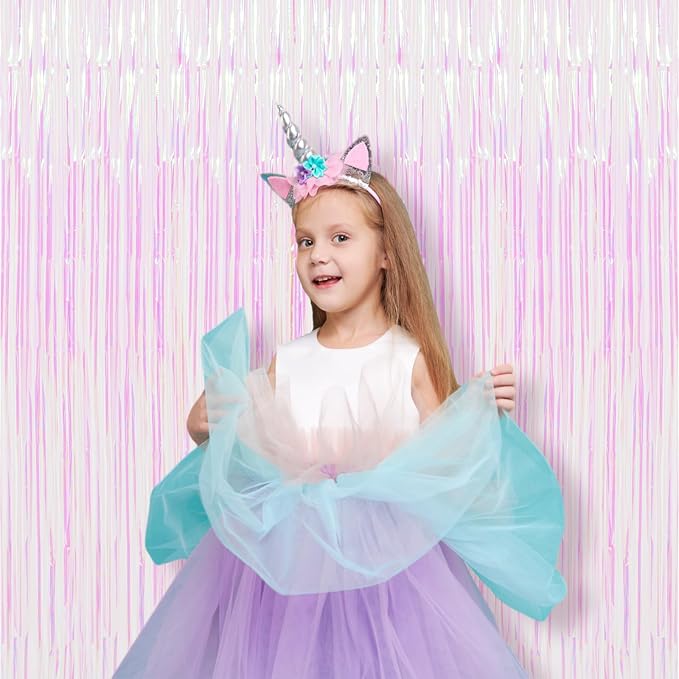 Voircoloria Iridescent Foil Fringe Backdrop Curtains, 2 Pack | Tinsel Streamers - Image 6