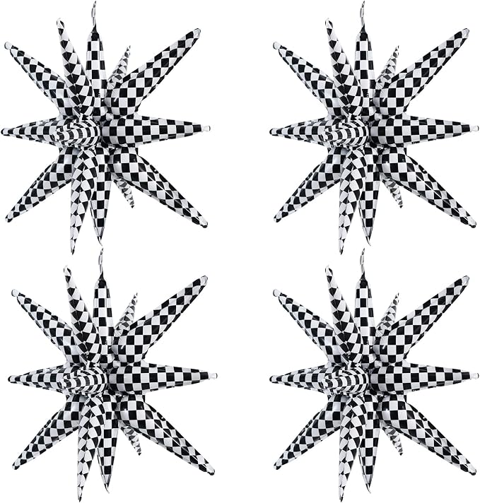 TONIFUL 4 Pcs Checkered Explosion Star Balloons Race Car Themed Party Decor | by TONIFUL