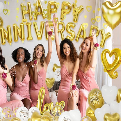 Gold and White Anniversary Party Decorations, Happy Anniversary Banner - Image 6